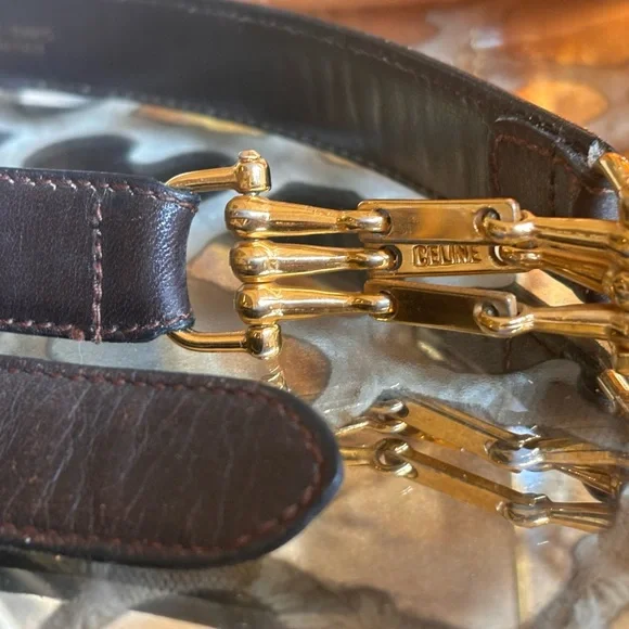 COA Celine Brown Leather and Gold Metal Belt 65 - Picture 4 of 8